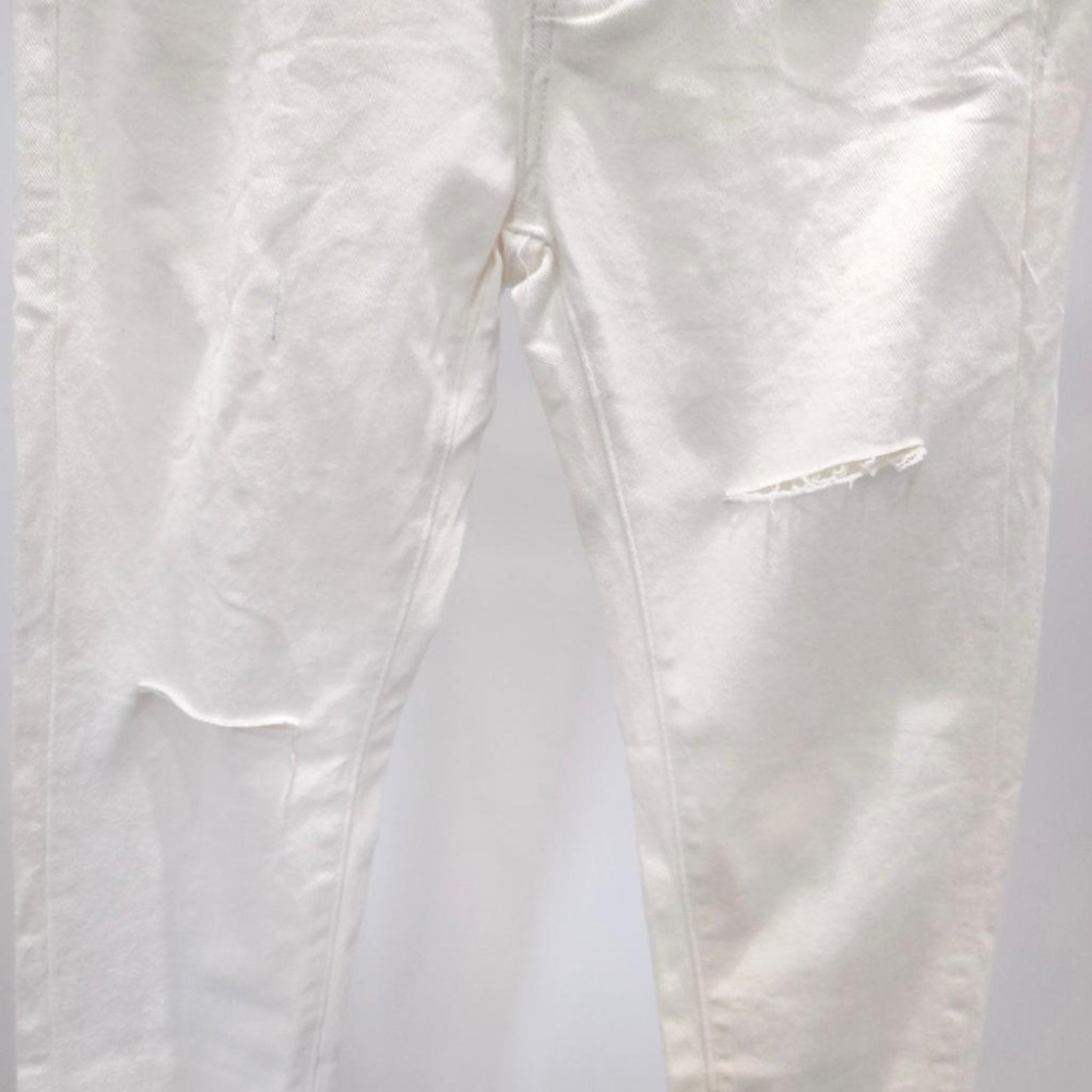 (D195)高腰割破純白牛仔窄管長褲S-XL-細節圖3