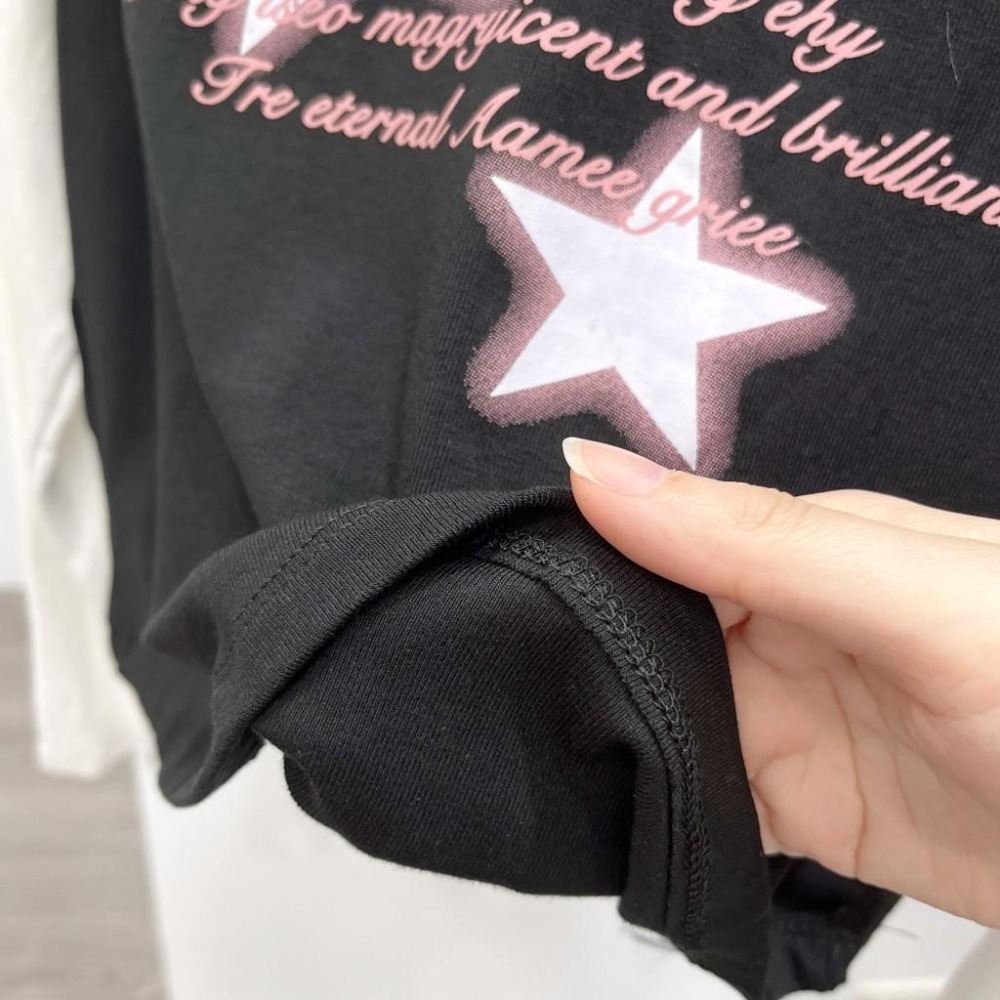 (A296)星星圖案撞色長袖圓弧下擺上衣-5色-細節圖4