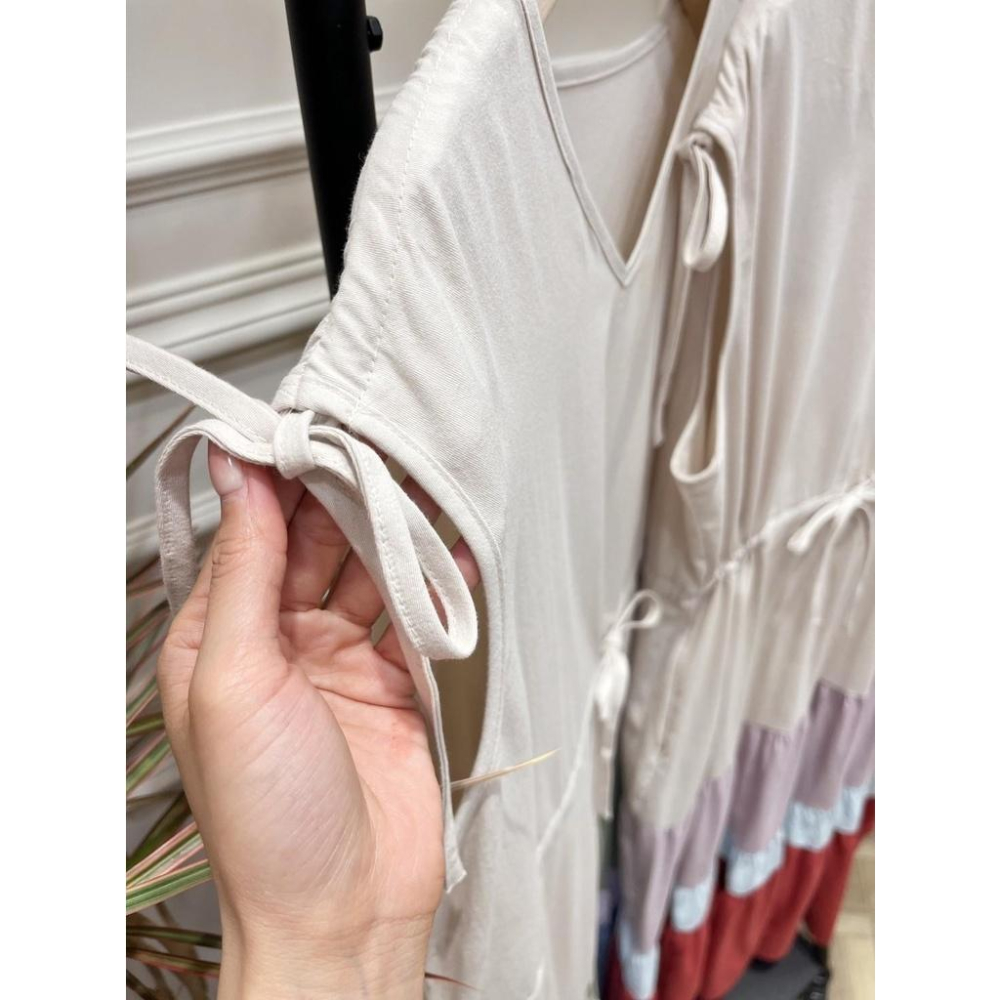 (C48)韓-無袖拼接下襬綁帶長洋-2色(有口袋)-細節圖4