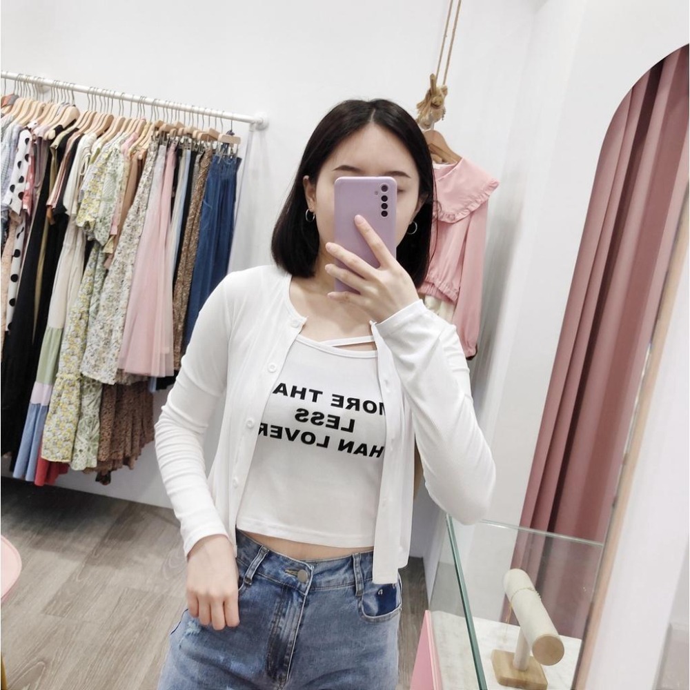 (A224)英字兩件式小背心+外套-2色 短版 短版上衣 長袖上衣 長袖短版上衣 合身上衣-細節圖3