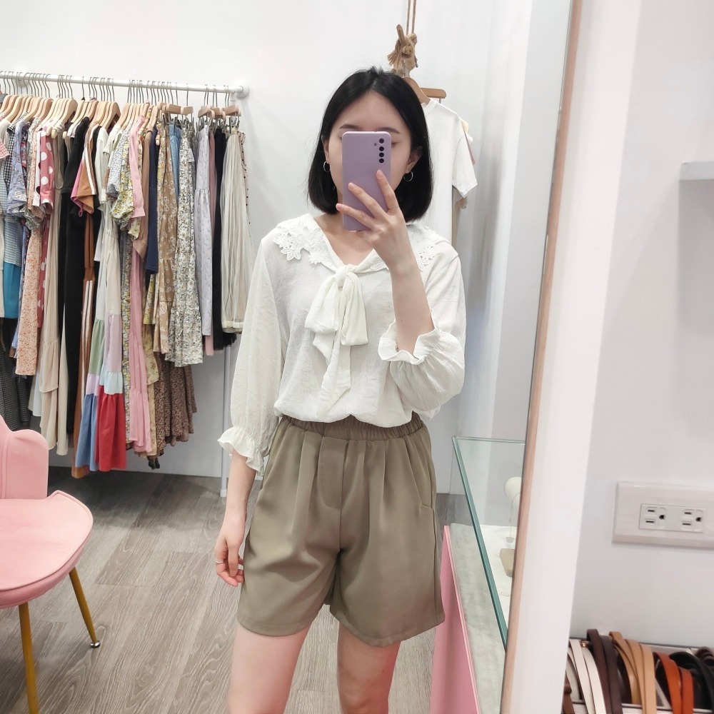 (D143)鬆緊滑面四分短褲-3色-細節圖4