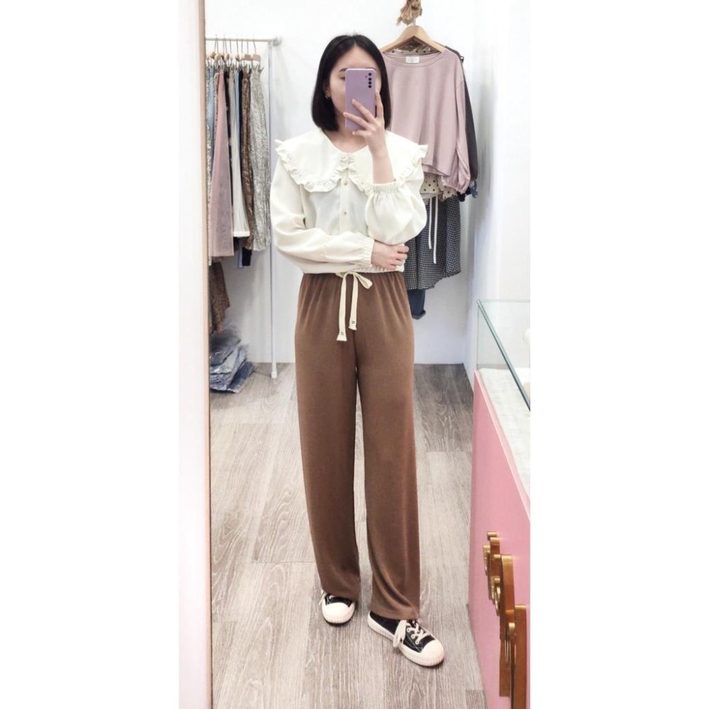 (D158)鬆緊綁帶針織寬褲-3色 秋冬寬褲 休閒寬褲-細節圖3