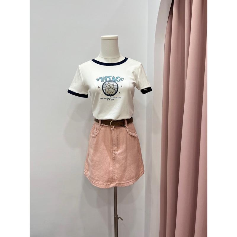 (E59)毛邊設計粉色牛仔A字短裙S-2L 大尺碼 有安全褲【現貨L】-細節圖2