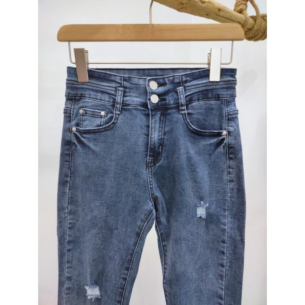 (D164)雙釦高腰刷色牛仔窄管褲S-2L【現貨XL】-細節圖4