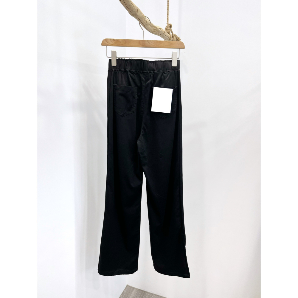 (D205)鬆緊挺版黑色落地寬褲S-2L 高腰 長褲-細節圖5