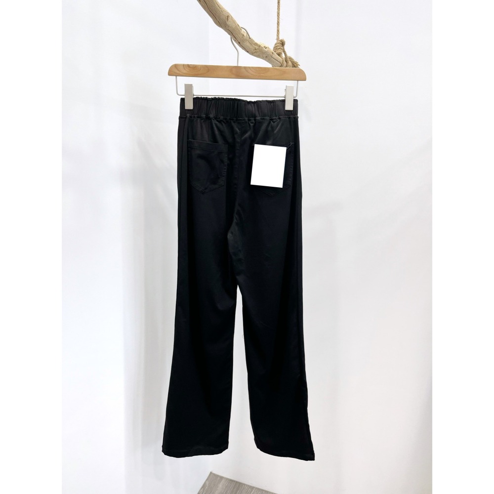 (D205)鬆緊挺版黑色落地寬褲S-2L 高腰 長褲-細節圖5