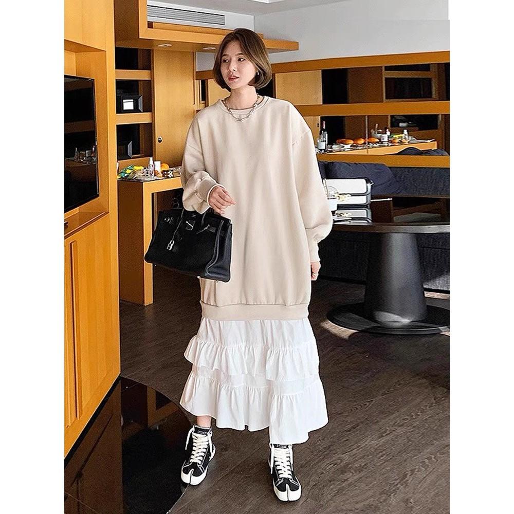 (C69)拼接蛋糕裙薄長袖洋裝-2色 連身裙 連衣裙 連身裙長裙 秋冬-細節圖2