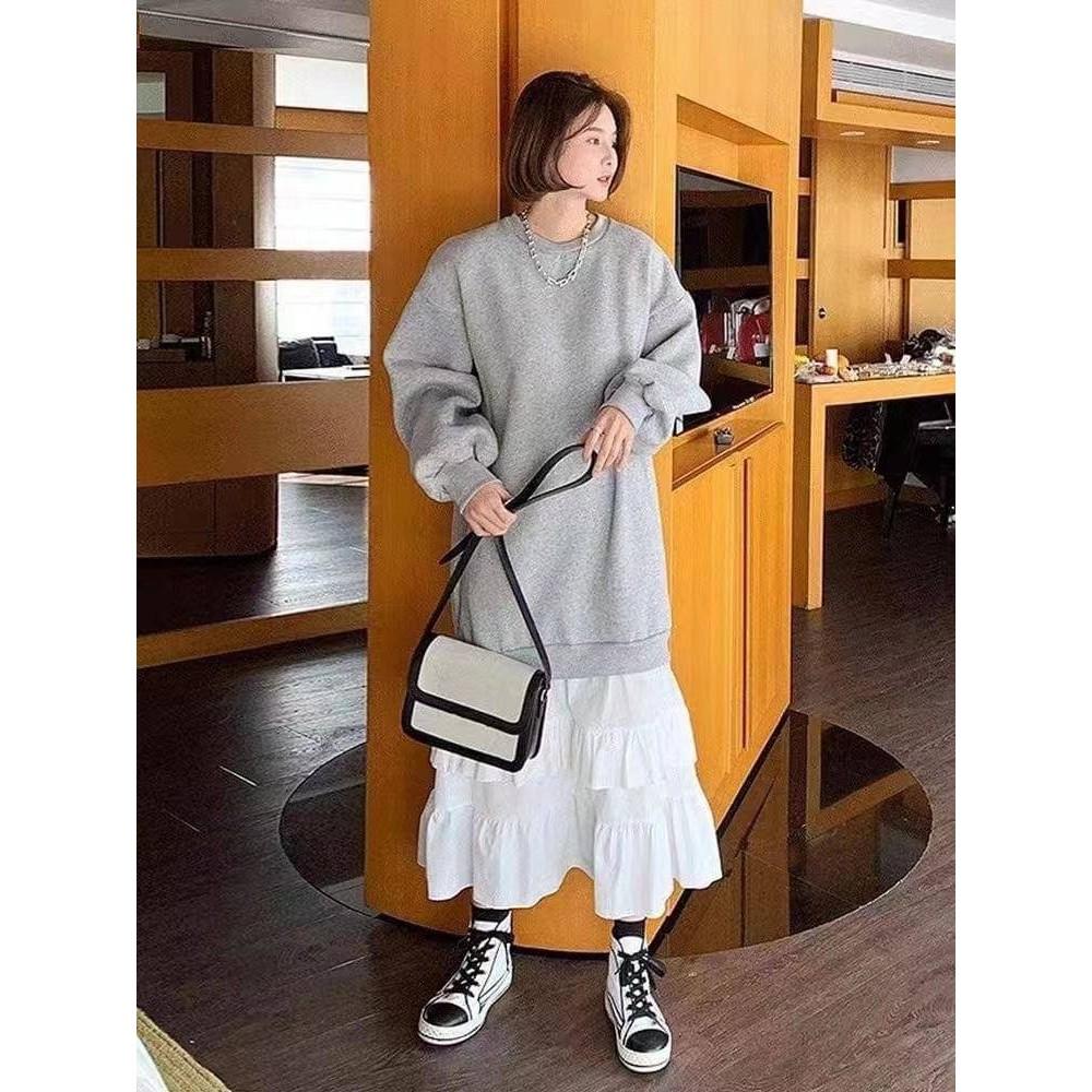 (C69)拼接蛋糕裙薄長袖洋裝-2色 連身裙 連衣裙 連身裙長裙 秋冬-細節圖3