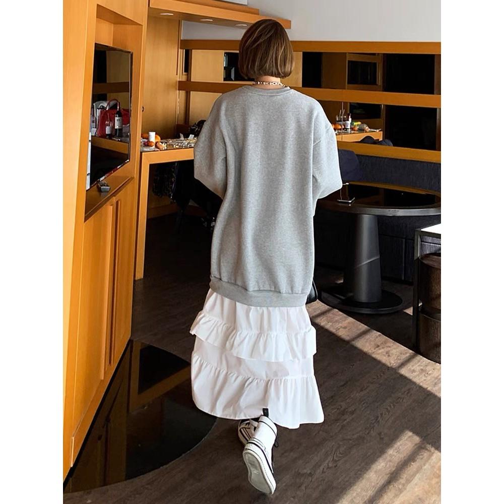 (C69)拼接蛋糕裙薄長袖洋裝-2色 連身裙 連衣裙 連身裙長裙 秋冬-細節圖5