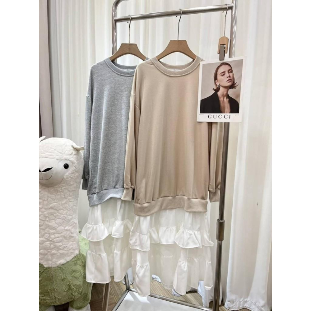 (C69)拼接蛋糕裙薄長袖洋裝-2色 連身裙 連衣裙 連身裙長裙 秋冬-細節圖6