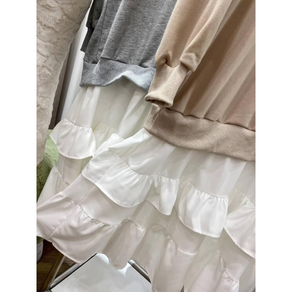 (C69)拼接蛋糕裙薄長袖洋裝-2色 連身裙 連衣裙 連身裙長裙 秋冬-細節圖7