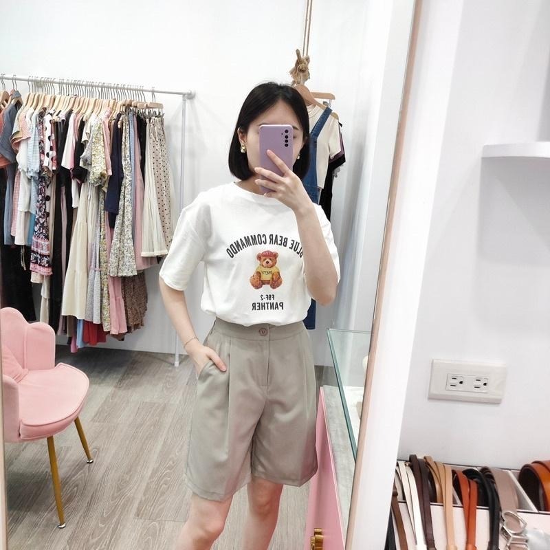 (A189)泰迪熊圖案短袖上衣-3色-細節圖4