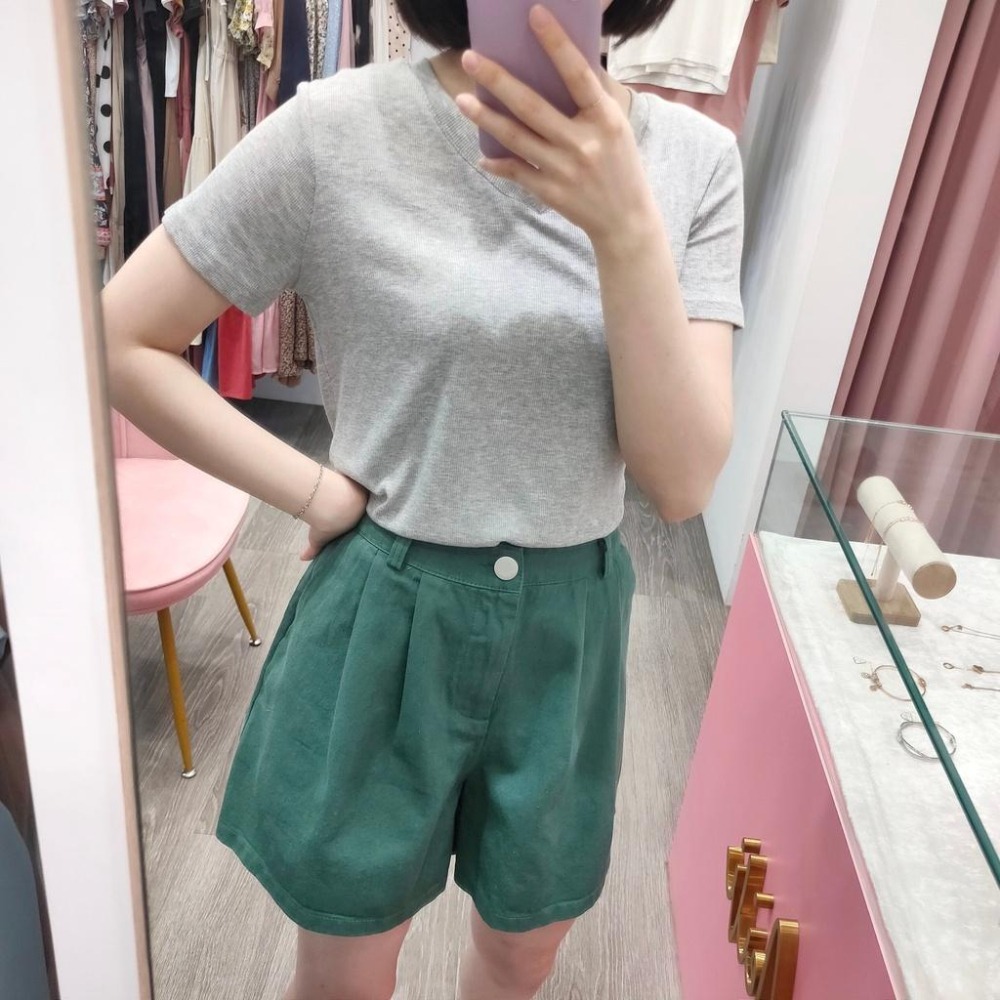 (D141)後鬆緊前打褶寬鬆短褲-5色 休閒短褲-細節圖4