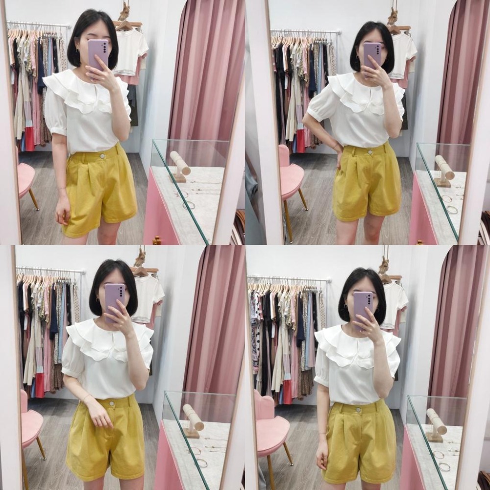 (D141)後鬆緊前打褶寬鬆短褲-5色 休閒短褲-細節圖5