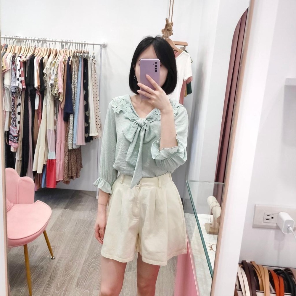 (D141)後鬆緊前打褶寬鬆短褲-5色 休閒短褲-細節圖6