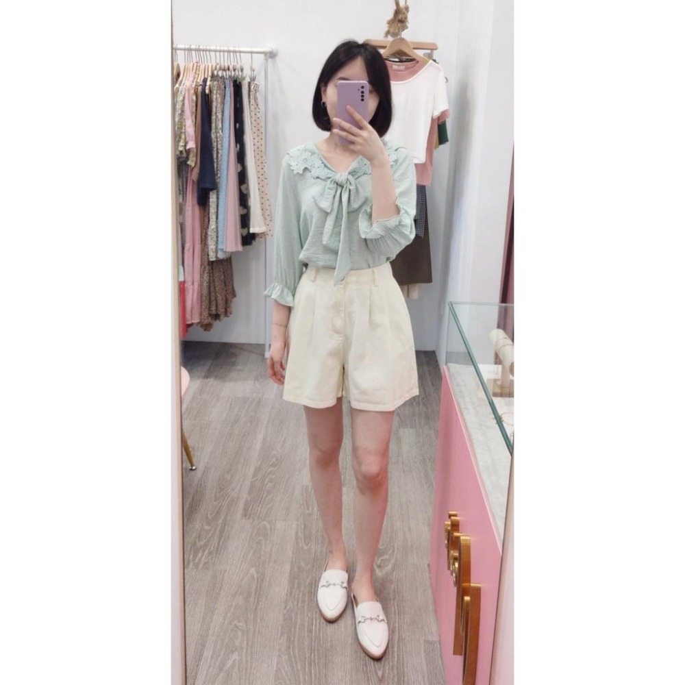 (D141)後鬆緊前打褶寬鬆短褲-5色 休閒短褲-細節圖7