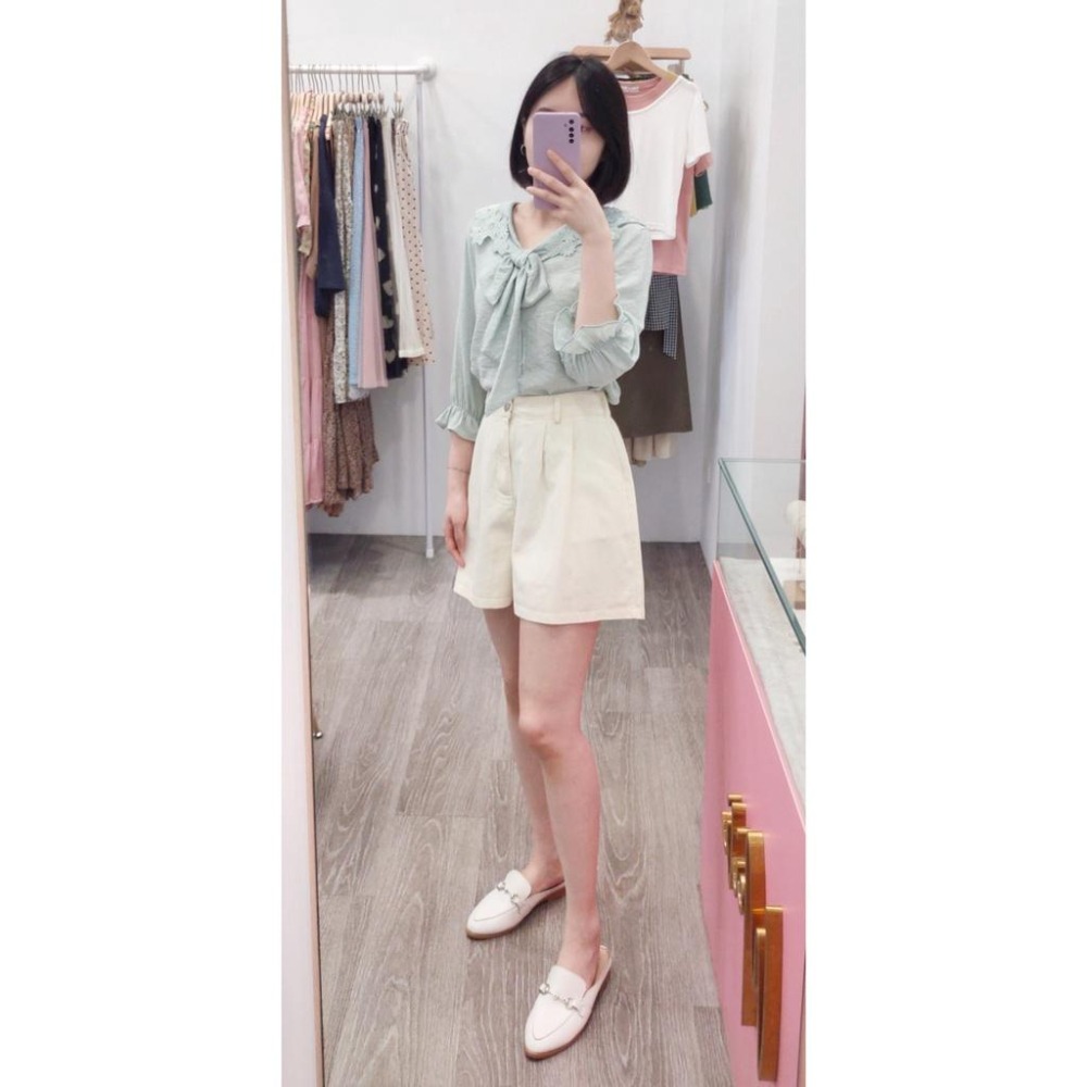 (D141)後鬆緊前打褶寬鬆短褲-5色 休閒短褲-細節圖8