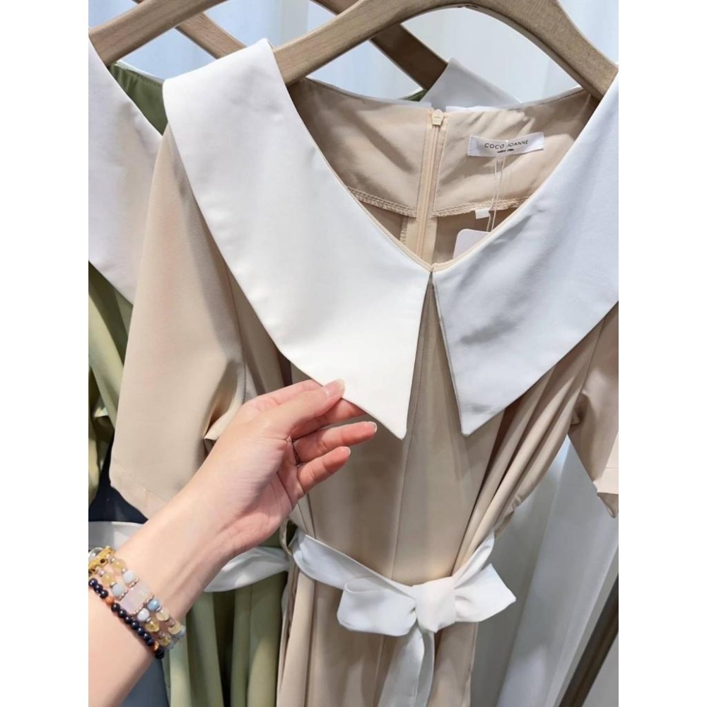 (F34)正韓-翻領撞色綁帶連身寬褲-3色-細節圖2