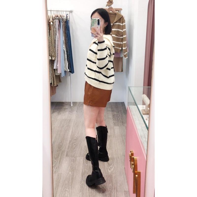 (D166)鬆緊高腰側開岔皮褲-2色(M.XL)-細節圖3