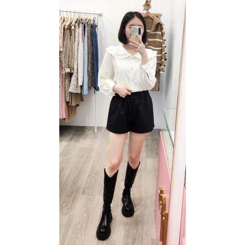 (D166)鬆緊高腰側開岔皮褲-2色(M.XL)-細節圖4