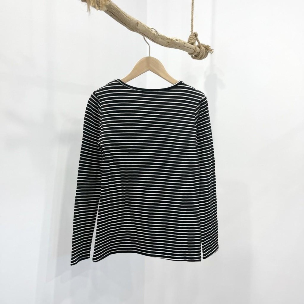 (A317)黑底白條紋內磨毛長袖上衣 打底衣 打底衫 內搭 長袖內搭-細節圖4