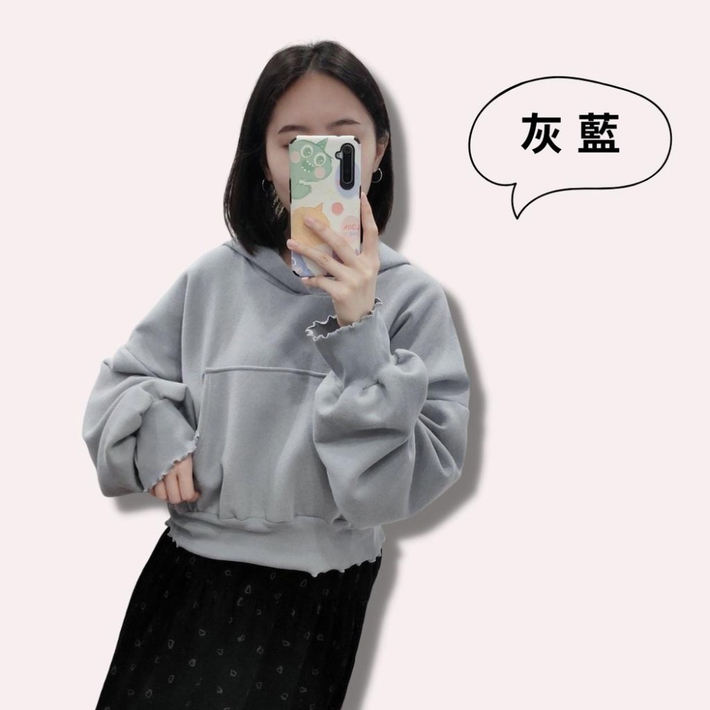 (A234)正韓 木耳邊薄刷毛長袖短版帽t-4色-細節圖2