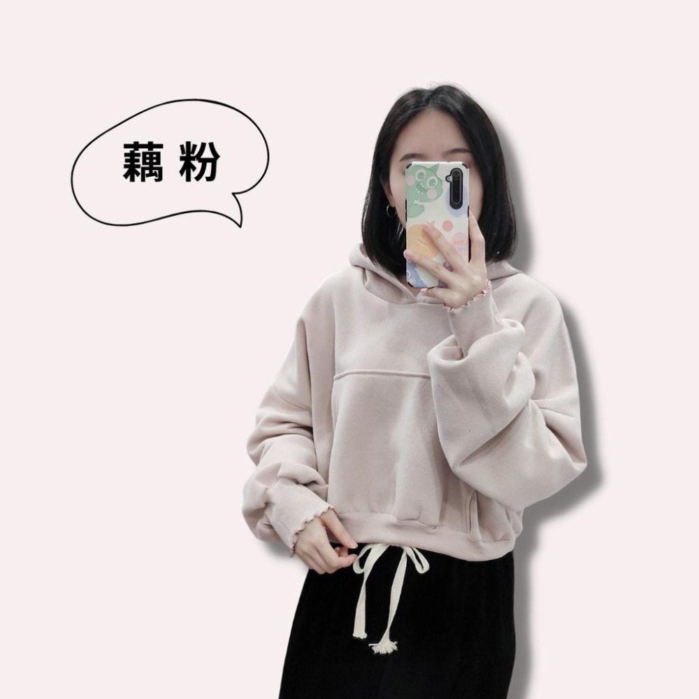 (A234)正韓 木耳邊薄刷毛長袖短版帽t-4色-細節圖4