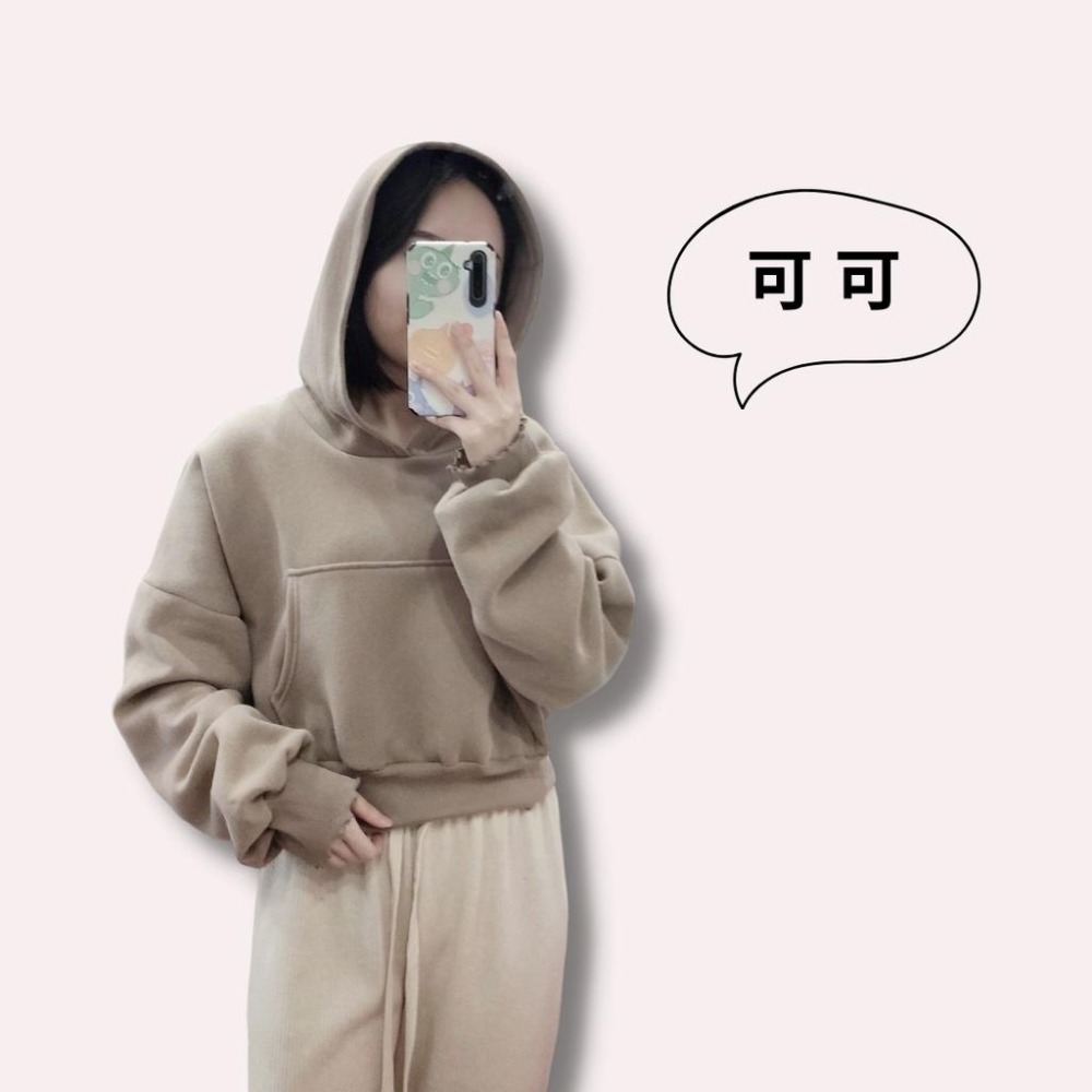 (A234)正韓 木耳邊薄刷毛長袖短版帽t-4色-細節圖5