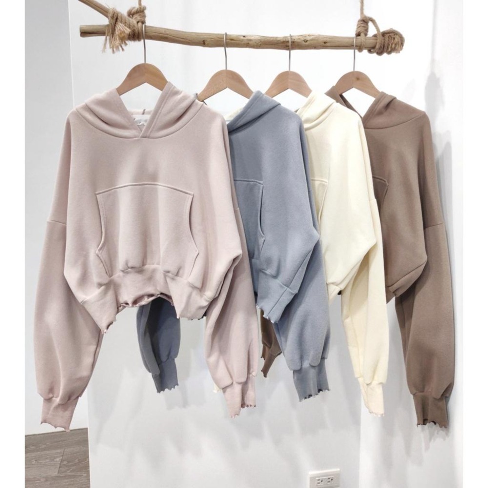 (A234)正韓 木耳邊薄刷毛長袖短版帽t-4色-細節圖6