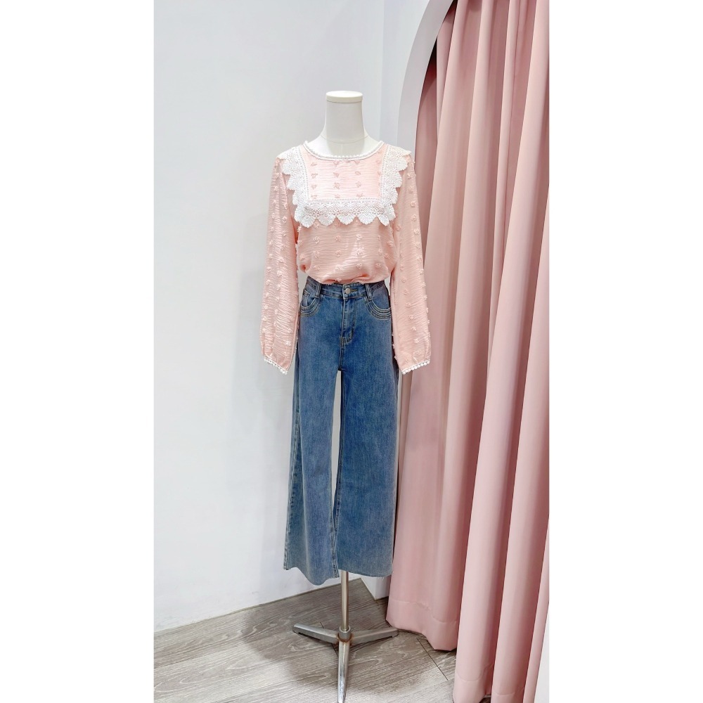 (A307)正韓 燒花拼接蕾絲長袖上衣-3色 韓國 氣質上衣 薄長袖-細節圖2