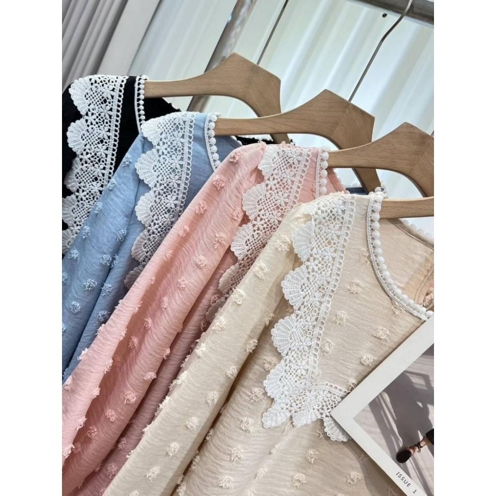 (A307)正韓 燒花拼接蕾絲長袖上衣-3色 韓國 氣質上衣 薄長袖-細節圖7