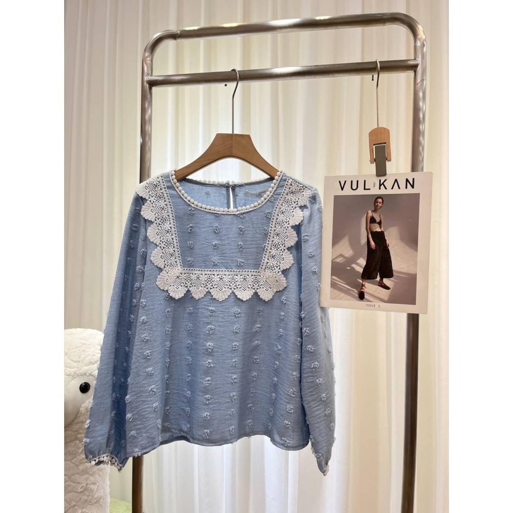 (A307)正韓 燒花拼接蕾絲長袖上衣-3色 韓國 氣質上衣 薄長袖-規格圖10