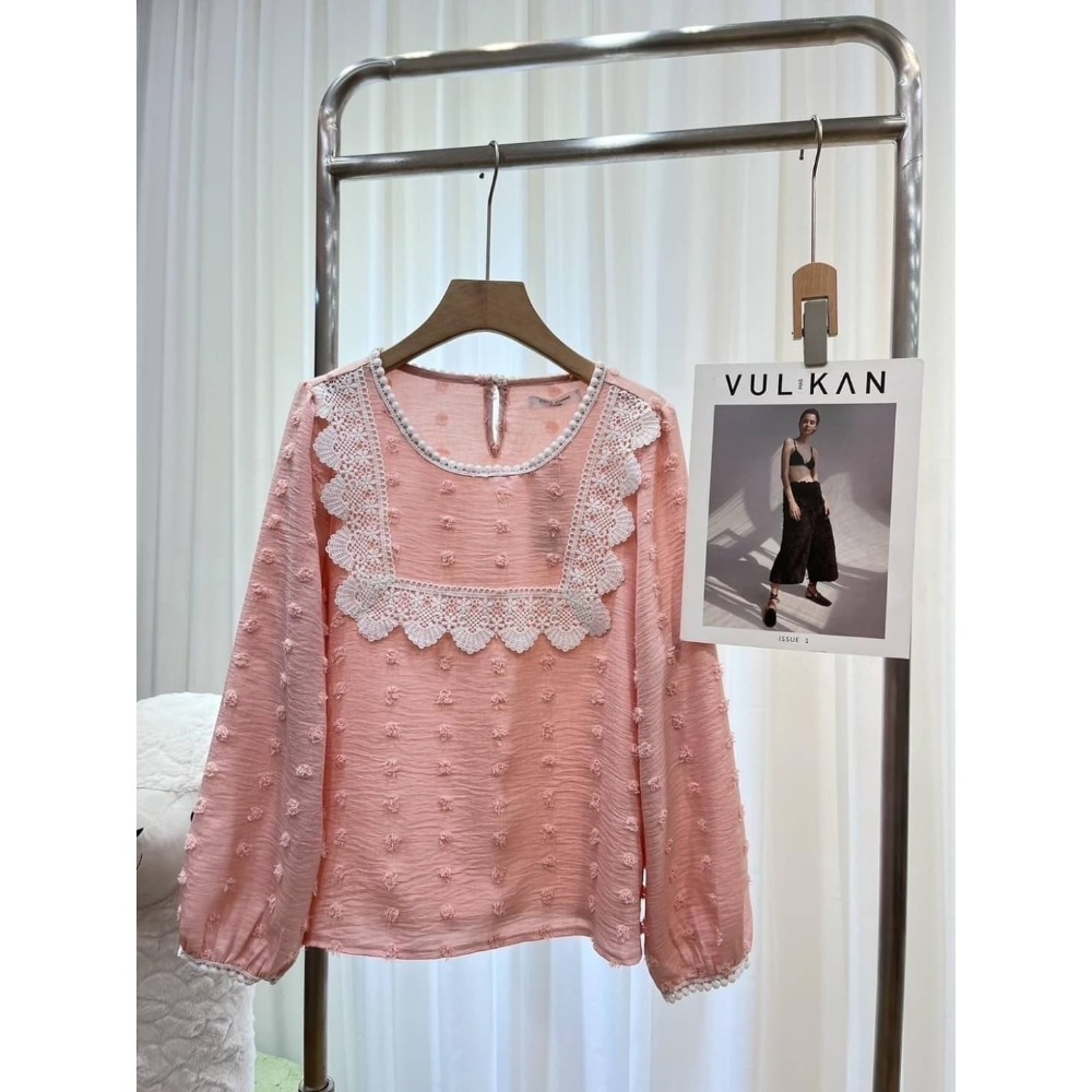 (A307)正韓 燒花拼接蕾絲長袖上衣-3色 韓國 氣質上衣 薄長袖-規格圖10