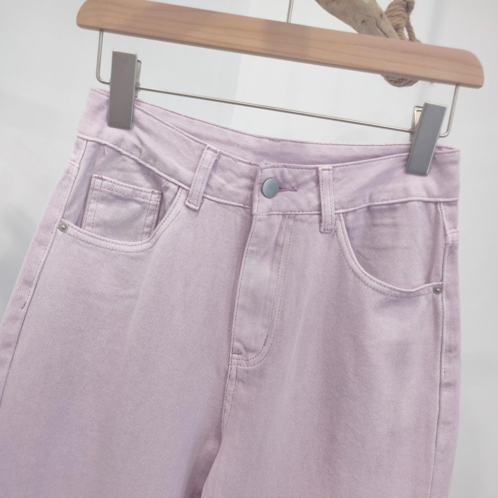 (D201)粉嫩紫/淺灰兩色 高腰直筒落地寬褲S-XL-細節圖6