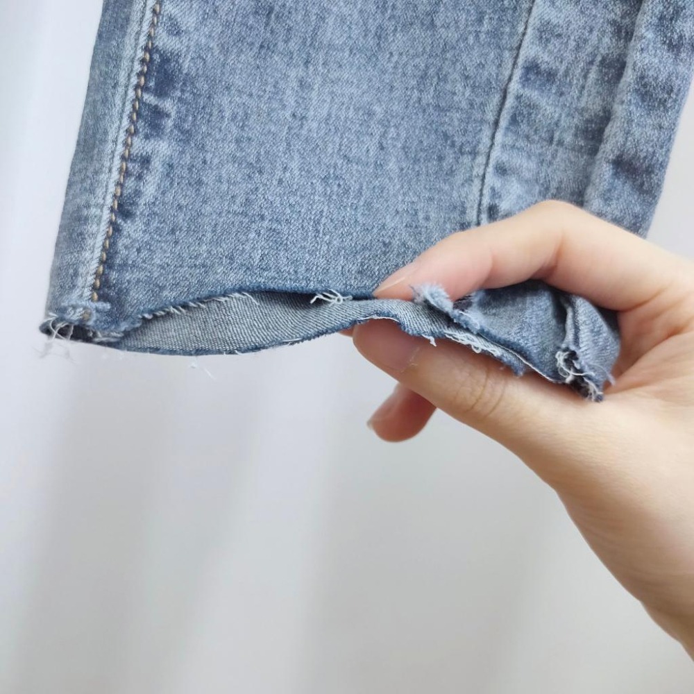 (D186)不規則褲腳刷破牛仔薄長褲S-XL 顯瘦 彈力 牛仔褲 牛仔長褲 緊身褲 窄管褲 女生長褲-細節圖7