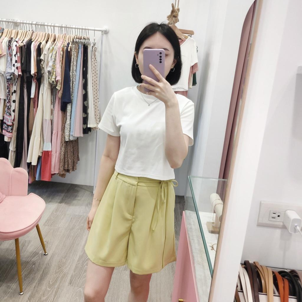 (D140)側綁帶雪紡西裝短褲-3色 韓系 後鬆緊 西裝褲-細節圖4