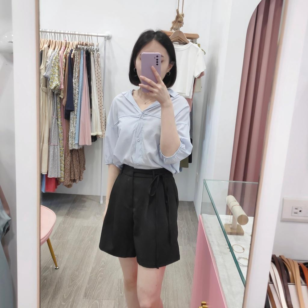 (D140)側綁帶雪紡西裝短褲-3色 韓系 後鬆緊 西裝褲-細節圖5