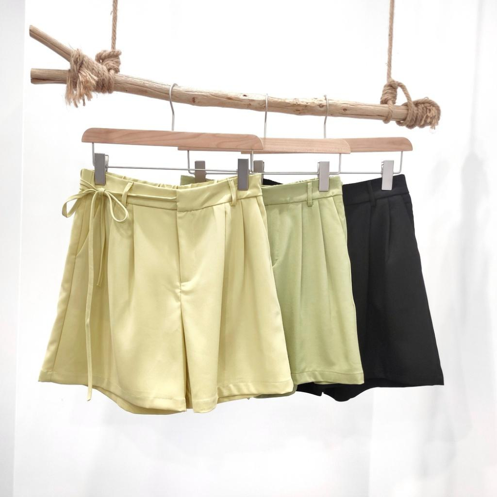 (D140)側綁帶雪紡西裝短褲-3色 韓系 後鬆緊 西裝褲-細節圖6