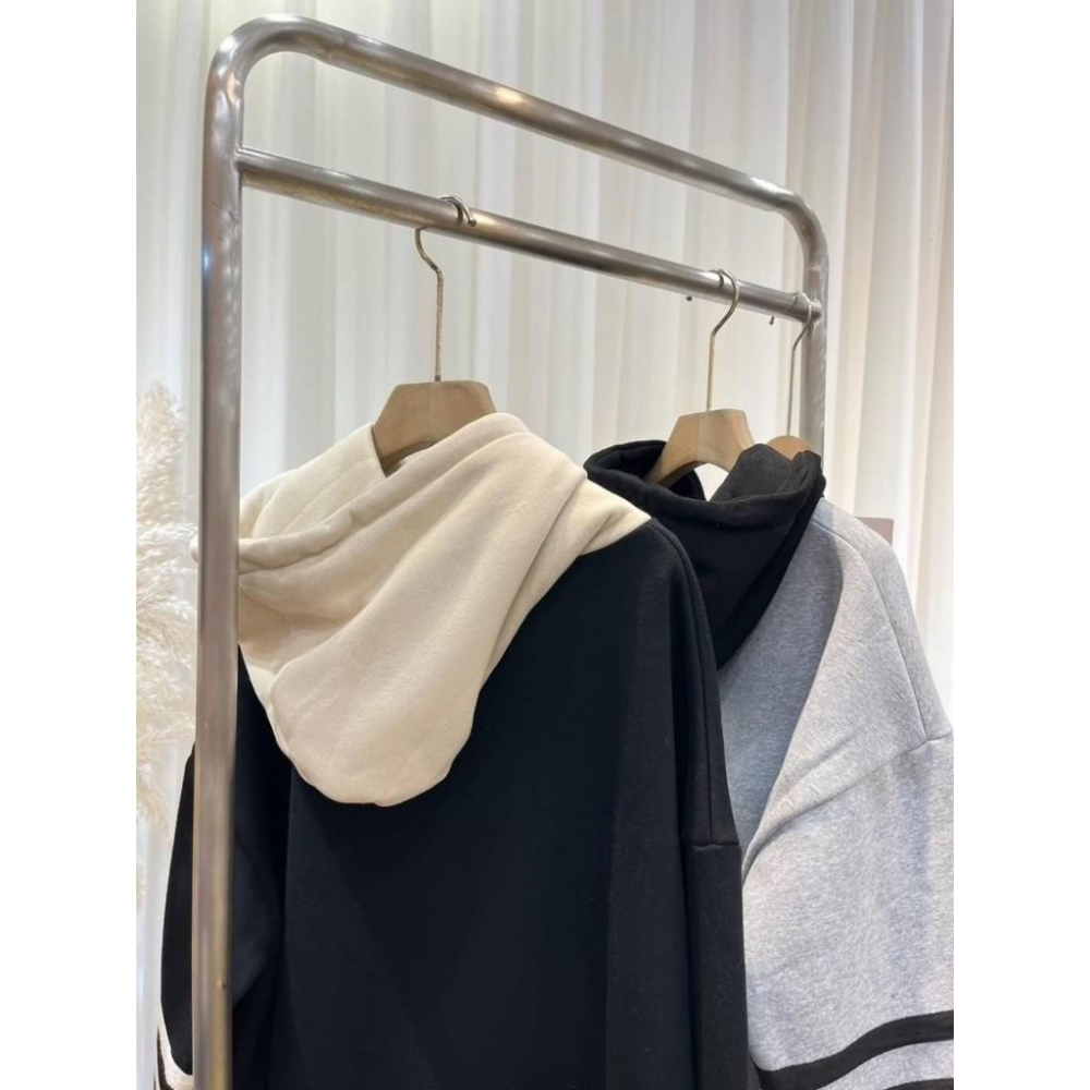 (E67)條紋撞色連帽內刷毛休閒洋裝-2色 連身裙 連身洋 連身裙長裙 秋冬洋裝-細節圖8