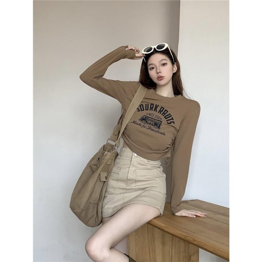 (A292)巴士圖案側抽繩短版上衣-6色 長袖上衣 長袖短版 tshirt t恤 長袖t恤-細節圖4