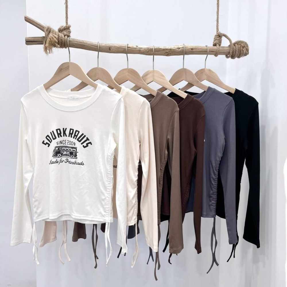 (A292)巴士圖案側抽繩短版上衣-6色 長袖上衣 長袖短版 tshirt t恤 長袖t恤-細節圖6