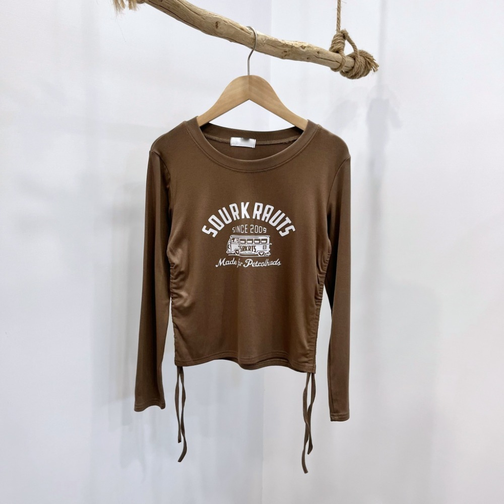 (A292)巴士圖案側抽繩短版上衣-6色 長袖上衣 長袖短版 tshirt t恤 長袖t恤-規格圖8