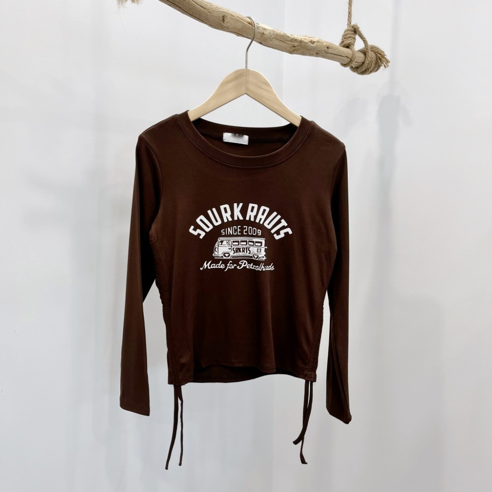 (A292)巴士圖案側抽繩短版上衣-6色 長袖上衣 長袖短版 tshirt t恤 長袖t恤-規格圖8