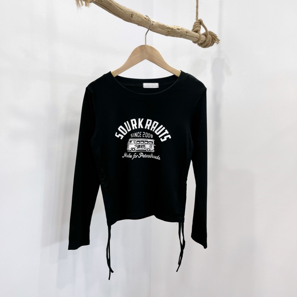 (A292)巴士圖案側抽繩短版上衣-6色 長袖上衣 長袖短版 tshirt t恤 長袖t恤-規格圖8