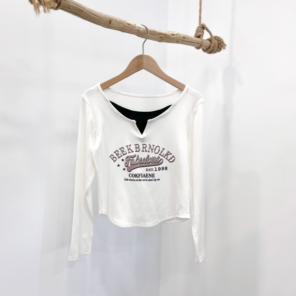 (A295)假兩件圓弧下擺上衣-5色 長袖上衣 長袖短版 短版上衣 tshirt t恤-規格圖6