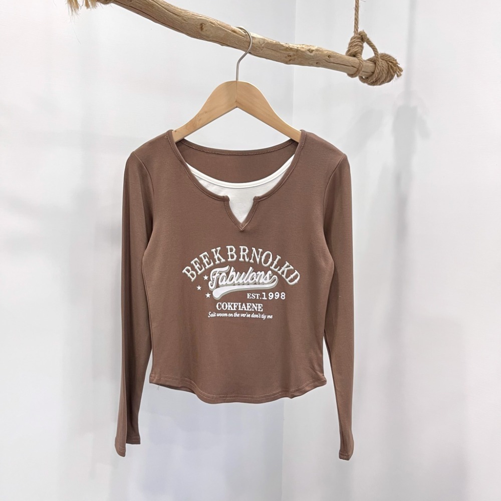 (A295)假兩件圓弧下擺上衣-5色 長袖上衣 長袖短版 短版上衣 tshirt t恤-規格圖6