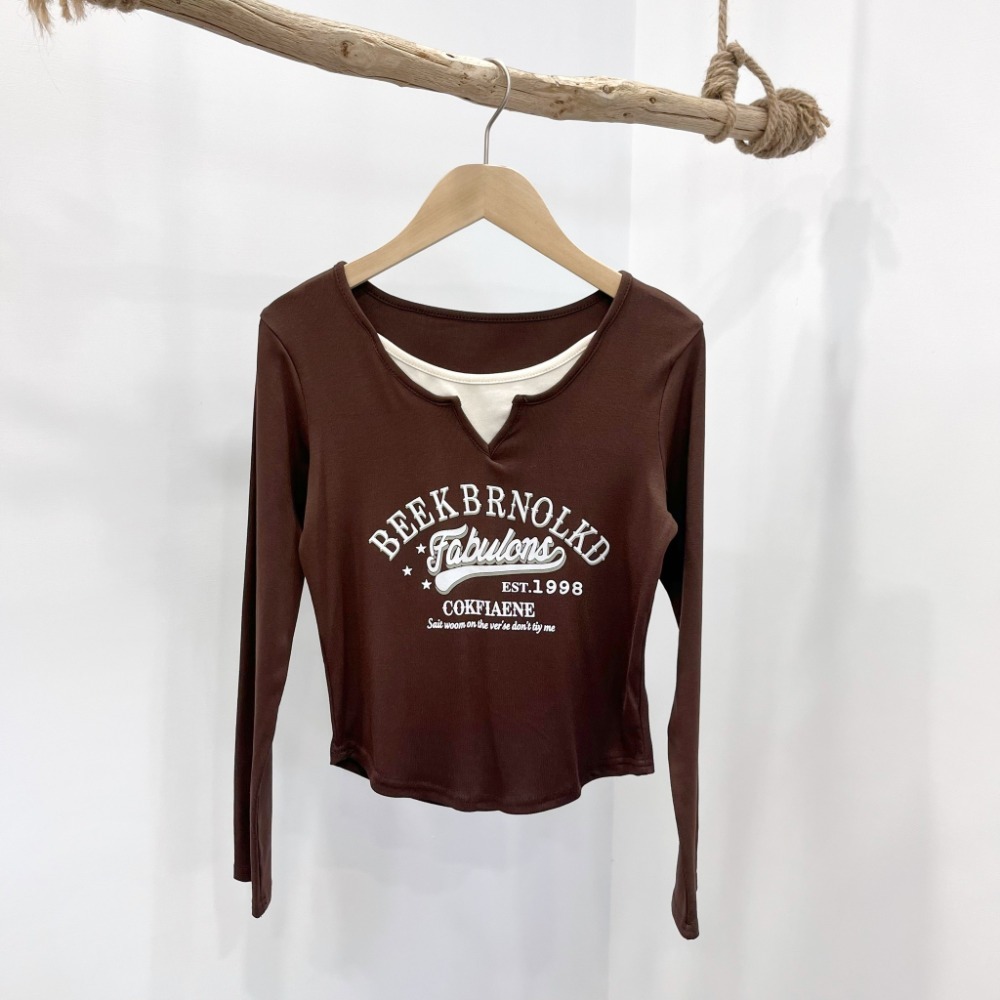 (A295)假兩件圓弧下擺上衣-5色 長袖上衣 長袖短版 短版上衣 tshirt t恤-規格圖6