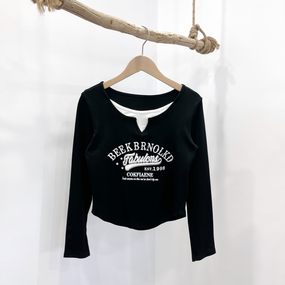 (A295)假兩件圓弧下擺上衣-5色 長袖上衣 長袖短版 短版上衣 tshirt t恤-規格圖6