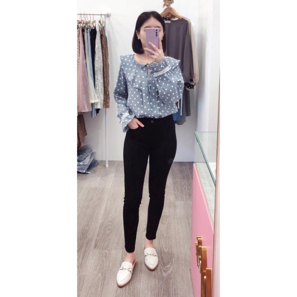 (D156)微刷破黑色牛仔窄管褲S-XL-細節圖4