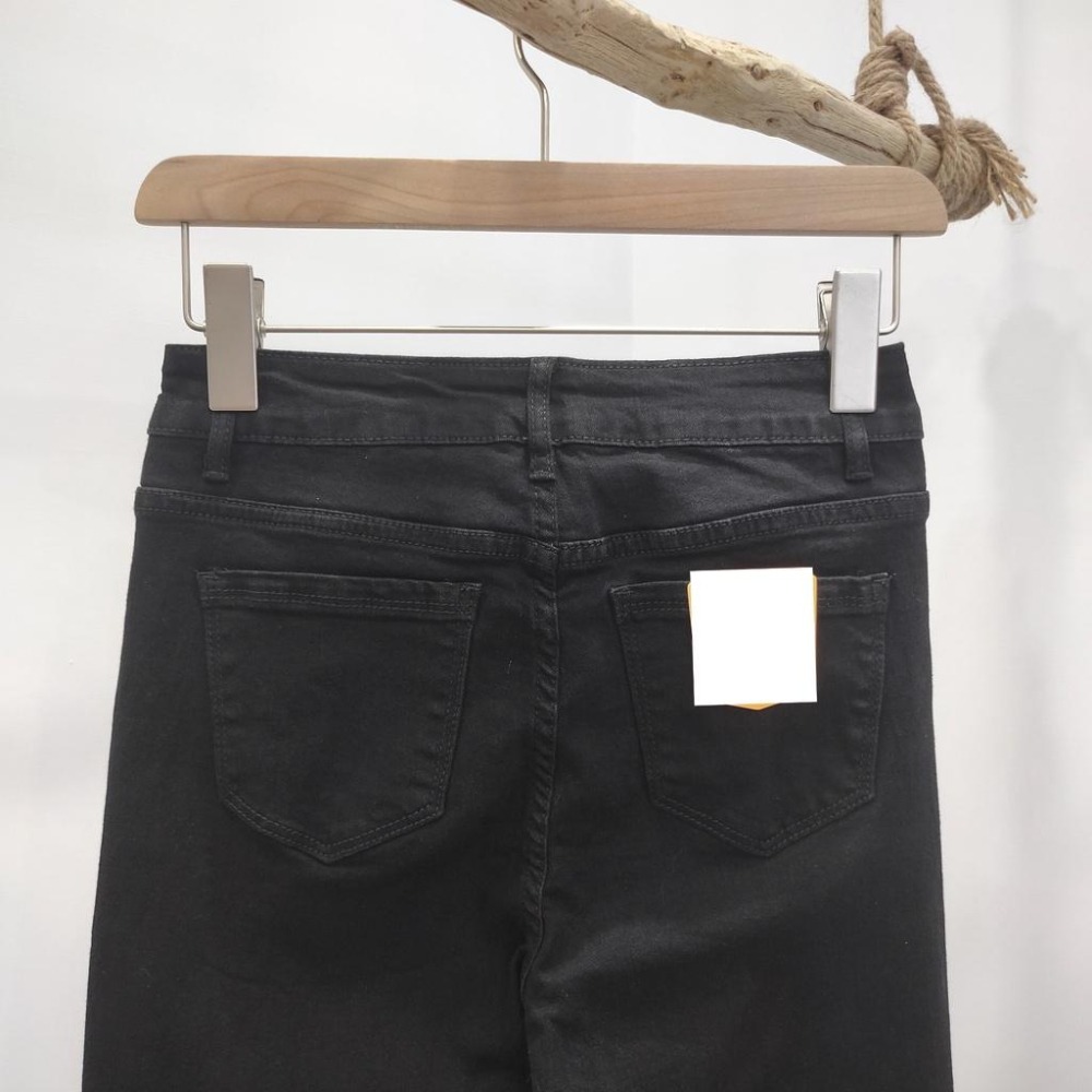 (D156)微刷破黑色牛仔窄管褲S-XL-細節圖9